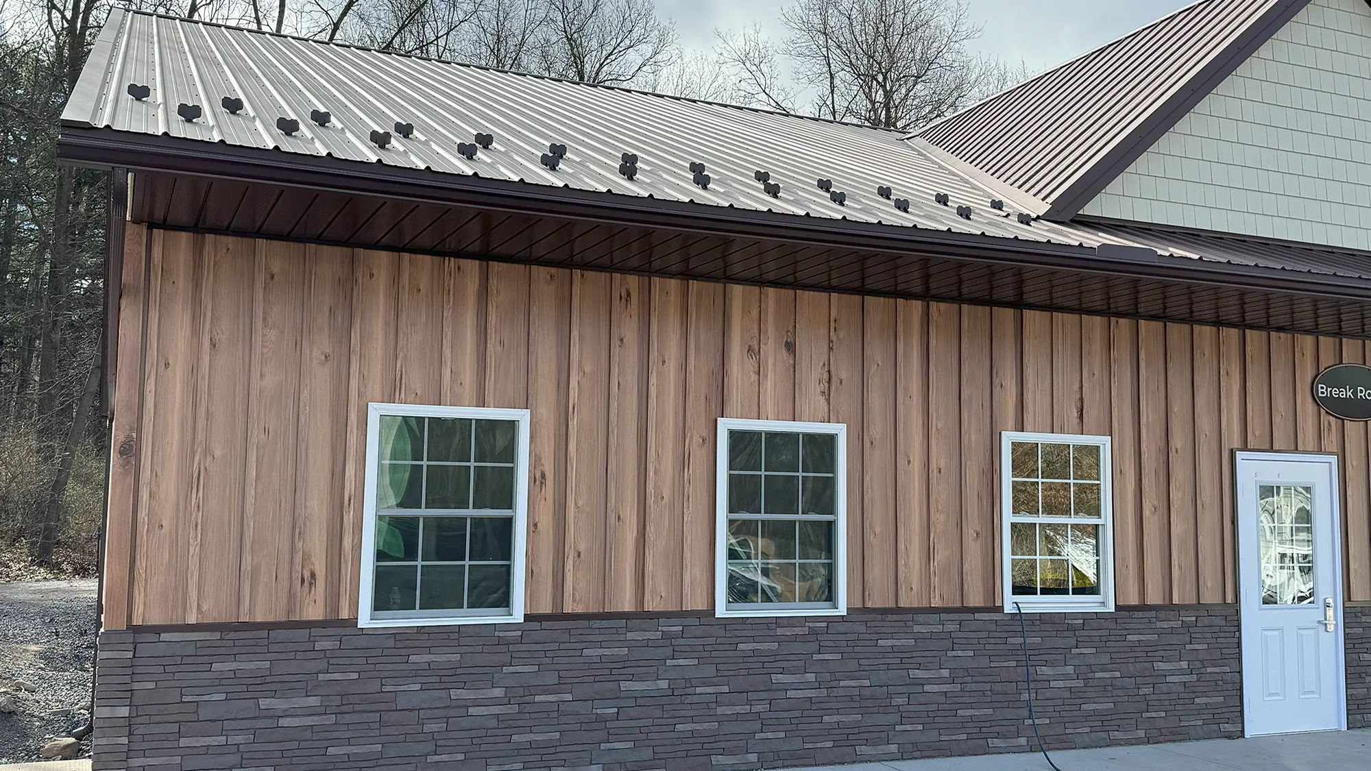 Board and Batten in Hickory Wood Print on Commercial Building