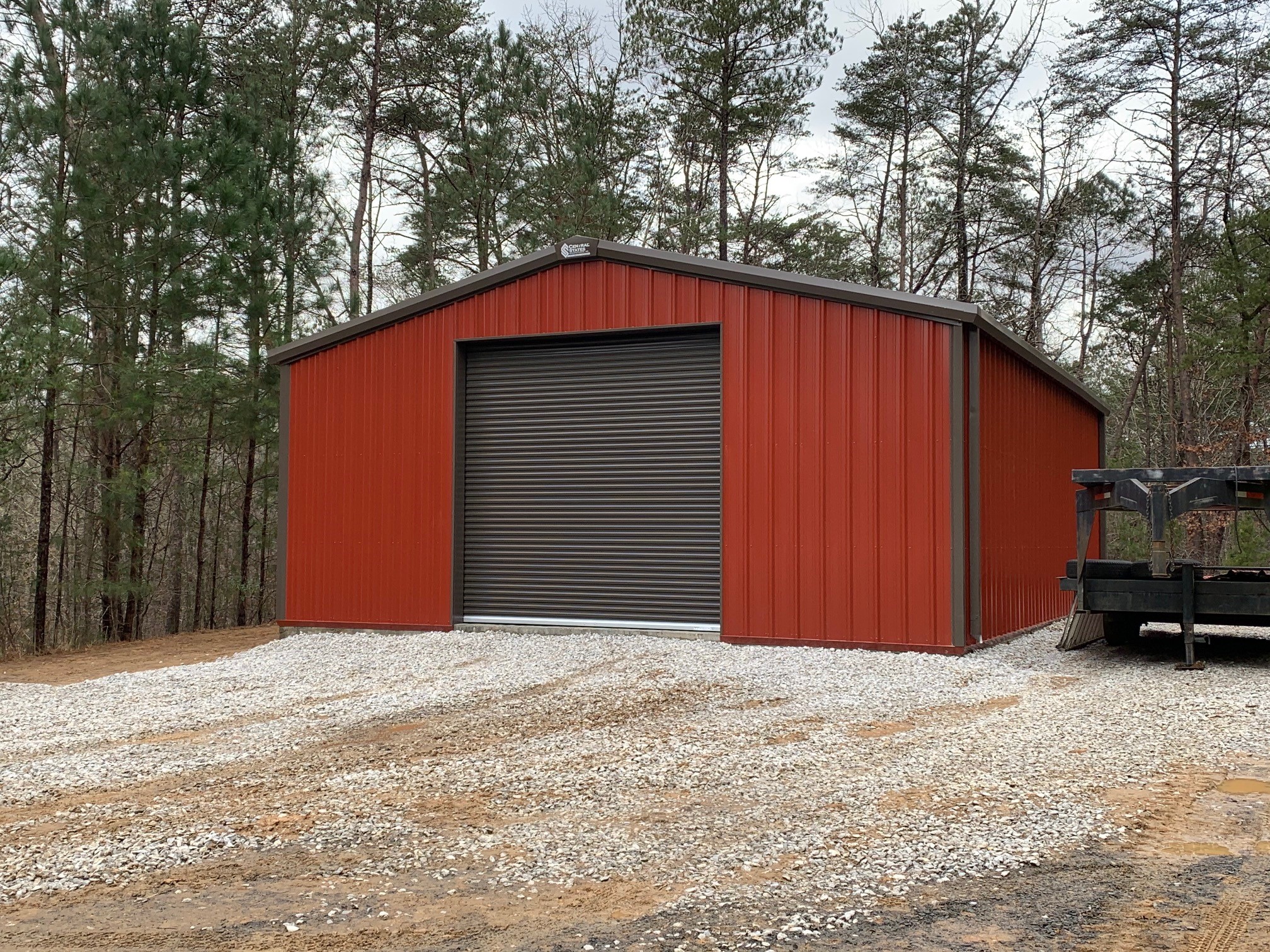 Centra Series Bolt-Up Metal Building with Rustic Red Siding