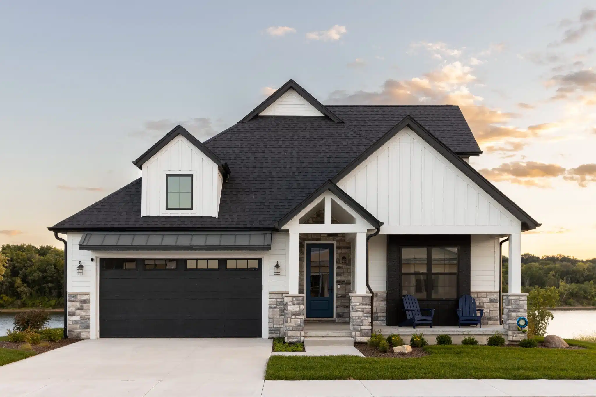 white Board and Batten and shingle roof