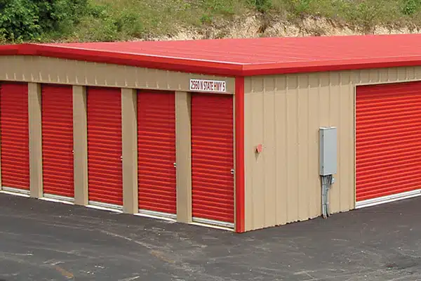 Storage Building in Red and Tan