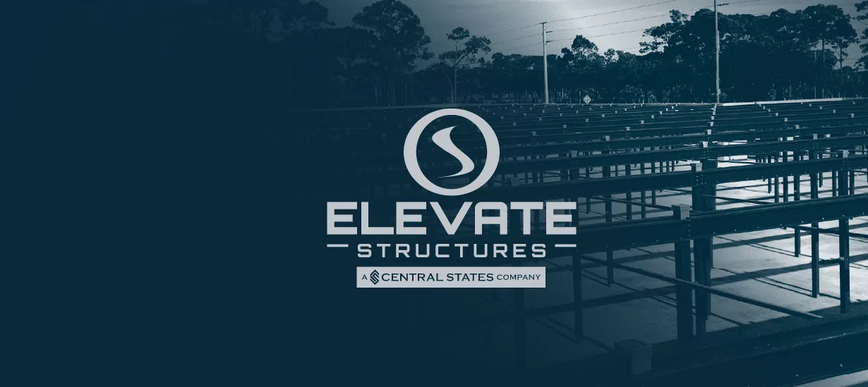 Elevate Structures Logo over a Building Site background