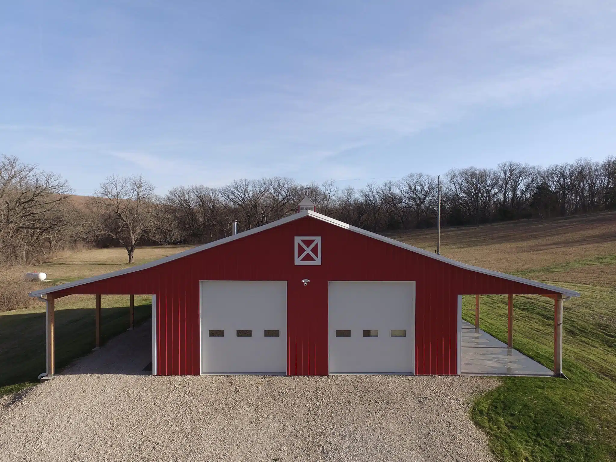 Farm Building with Panel-Loc Plus Metal Panels, Walls in Crimson Red, Roof in Burnished Slate