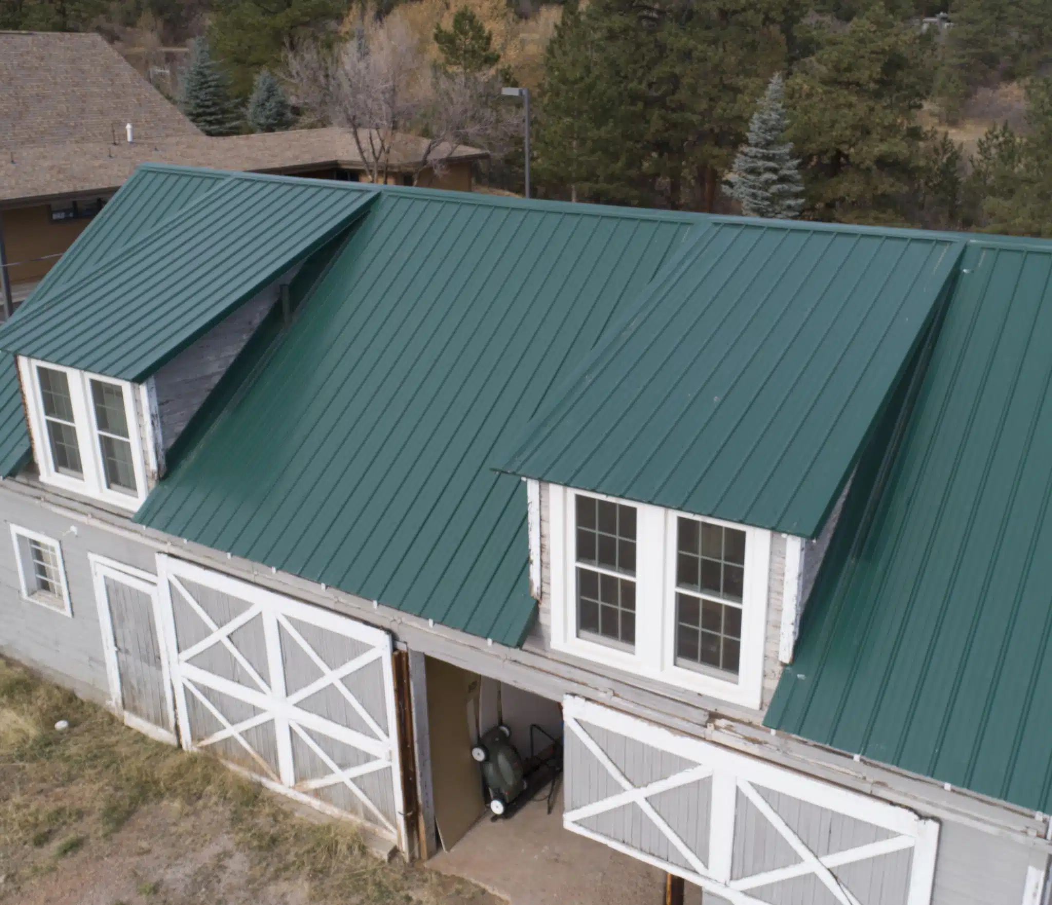 Farm Building with Panel-Loc Plus, Roof in Forest Green