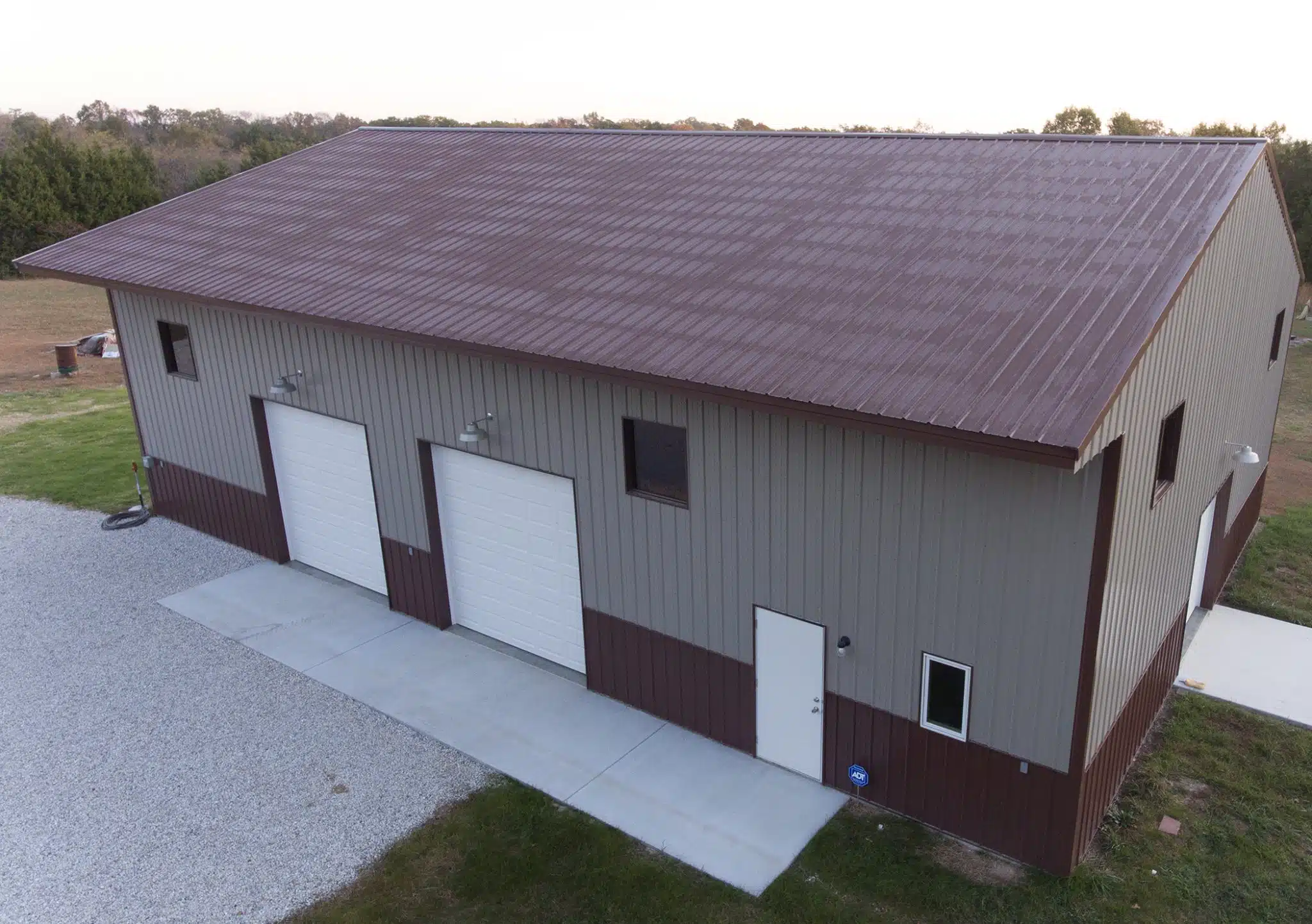 Farm Building with Panel-Loc Plus Metal Panels, Walls in Taupe, Roof in Brown