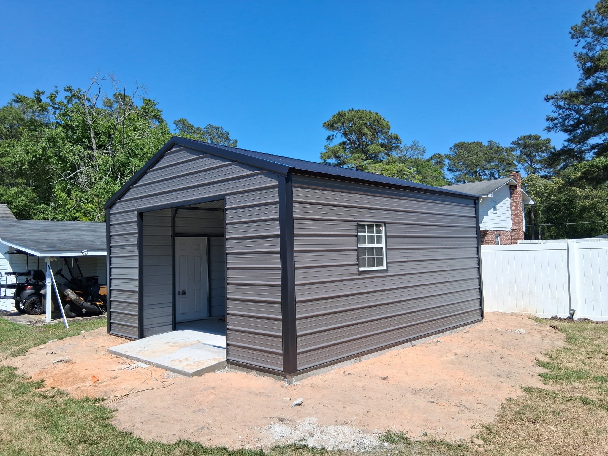 Panel-Loc Plus Metal Building with Black Roof and Charcoal Siding